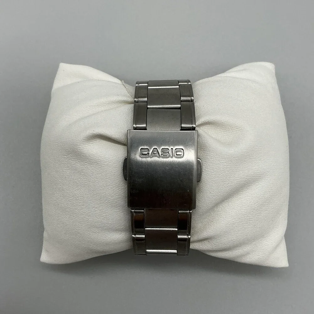 Casio MTP-3036 Mens Watch 42mm Silver Tone Blue Dial 100M Date New Battery 5.75